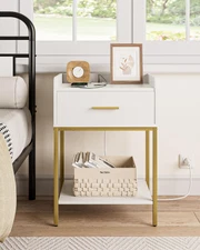 Nightstand with Charging Station,3-Tier Modern Bedside Night Stand with Stora...
