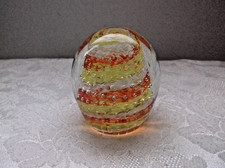 Vintage Glass Hand blown paper weight. Swirl pattern controlled bubbles 3.5 inch