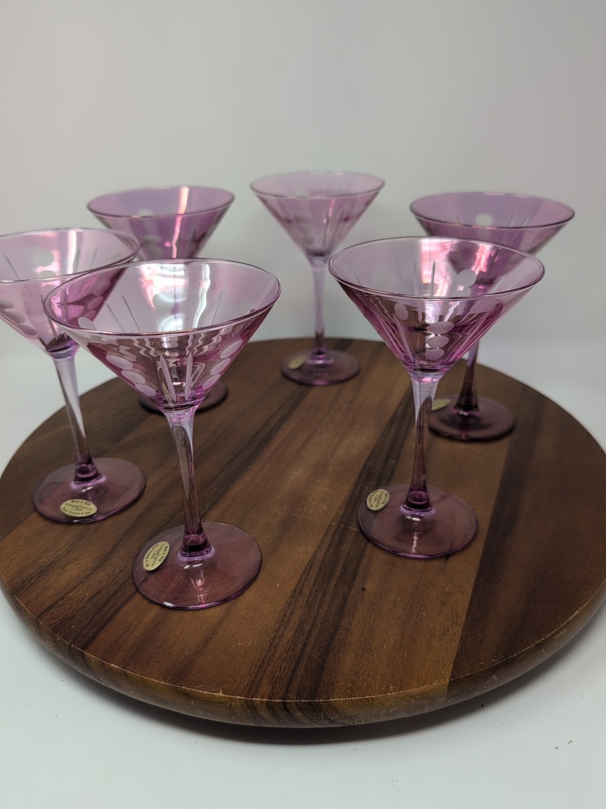 6 Made In USA Susquehanna Amethyst Purple Martini Glasses Hand Painted & Cut 