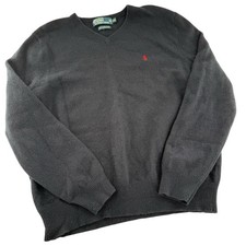 Polo Ralph Lauren 100 Lambs Wool V Neck Sweater Youth XXL Navy Blue Pullover