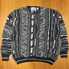 Vintage Coogi Style Chunky Knit Florence Tricot Black cream Sweater 2XL - 26x27  