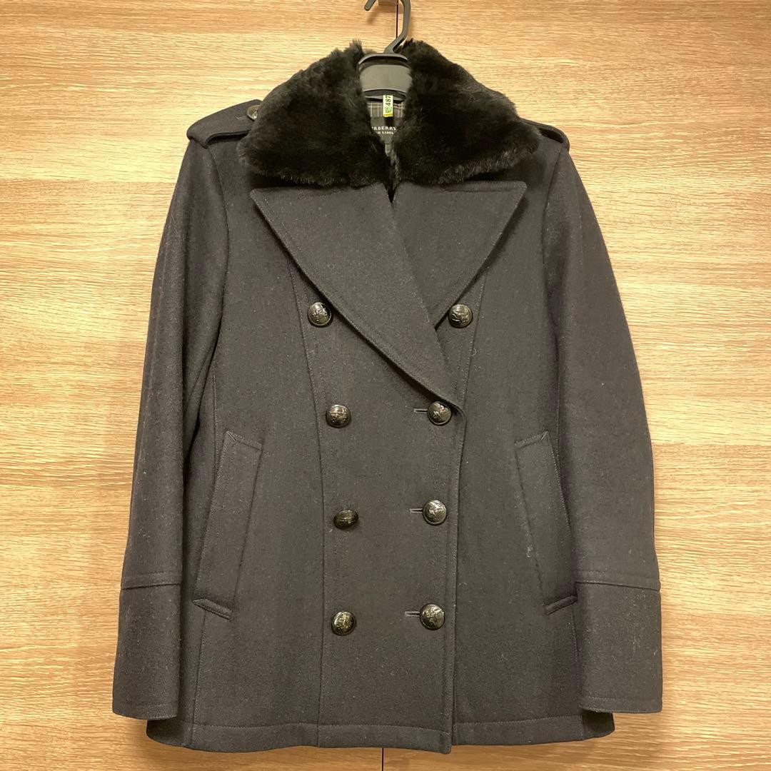 BURBERRY BLACK LABEL Pea Coat Fur Black Size M From Japan thumbnail 13