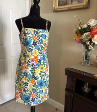 Tommy Hilfiger Shift Dress Sz 8 White with Bright Floral Textured Garden Nature