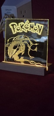 Laser Engraved Mirror- Pokémon Rayquaza Themed. 4x4 Mirror With LED stand.