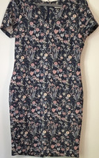 Per Una Floral Short Sleeve Knee Length Shift Dress Navy Pink Size 14