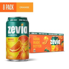 Zevia Zero Sugar, 0 Calorie Orange Soda, 12 fl oz, 8 Pack Cans.