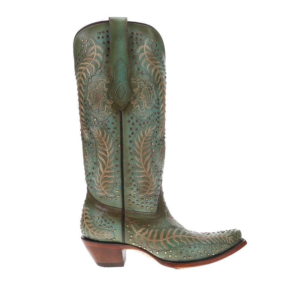 Corral Boots Studded Embroidered Pull On Snip Toe Cowboy  Womens Blue, Green Cas