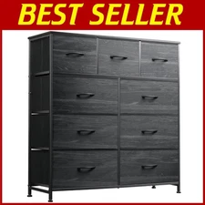 Fabric 9-Drawer Dresser with Steel Frame, Charcoal Black