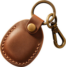 Leather AirTag Holder Keychain Case with Keyring Brown