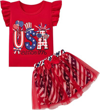 Girls Skirt Set Tulle Ruffle Sleeve Shirt Tutu Dress with Bow Summer Birthday Ea