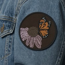 Monarch Butterfly Coneflower Patch, 3" Embroidered, Nature Garden Sew-On Iron-On