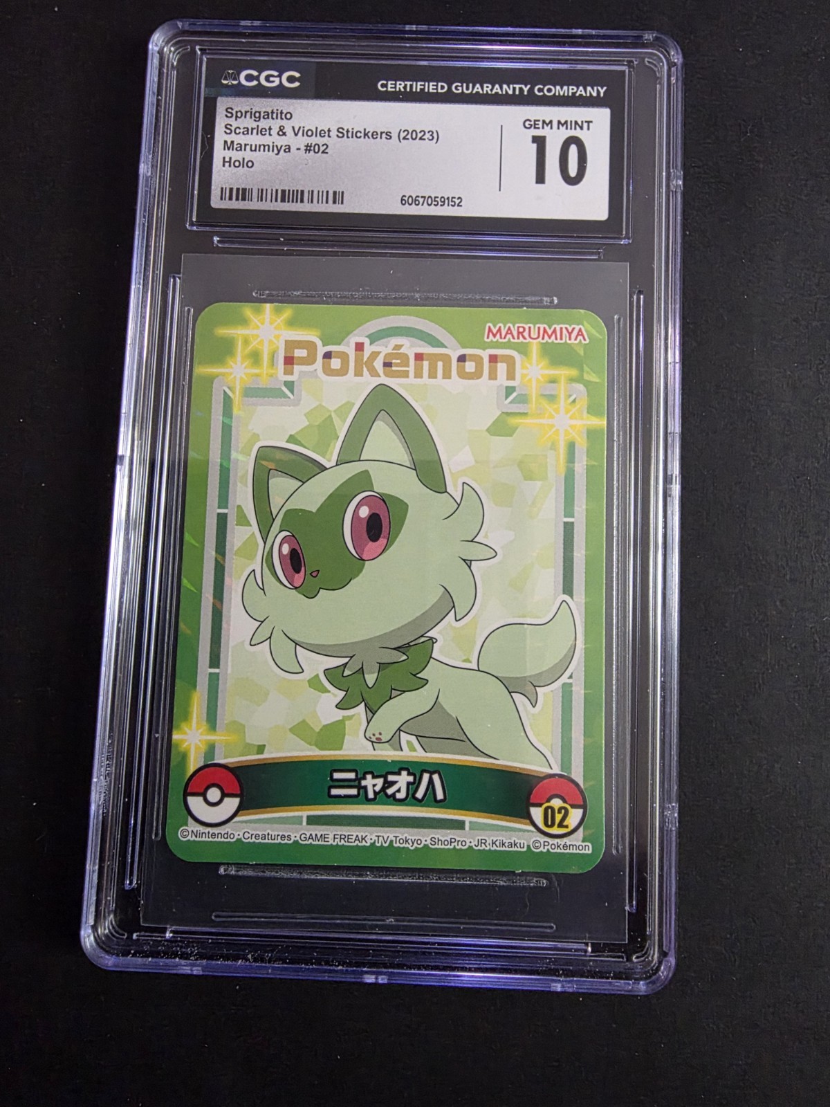 2023 POKEMON JAPANESE SPRIGATITO 02 SV MARUMIYA STICKER HOLO CGC 10 GEM MINT