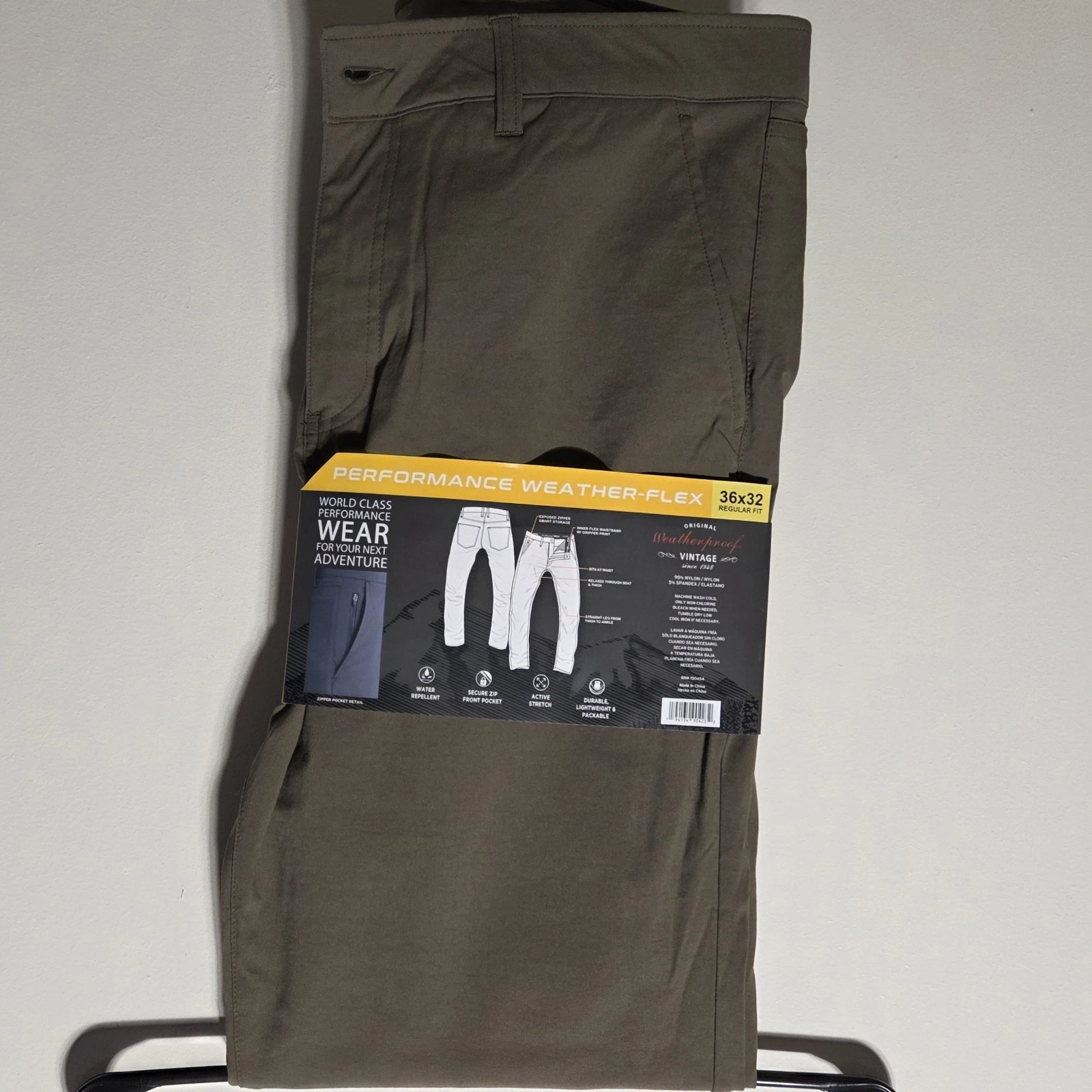 Weatherproof Vintage Men’s Performance Weather-Flex Pants NWT 36x32 Jungle Green