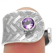 Adjustable Natural Amethyst Brazil 925 Sterling Silver Ring s.8 Jewelry R-1319
