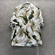 Paradise Bay Hawaiian Shirt Mens Medium White Green Floral Aloha Made Hawaii