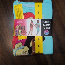Girl's Disney Princess Cotton Sleepwear 4 Piece Pajama Set Size 5T
