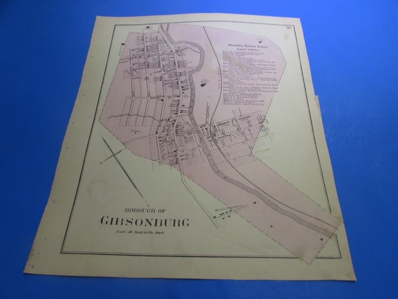 1873 GIBSONBURG PA  W BUSINESS NOTICES  - ORIGINAL MAP  - A. POMEROY  VG