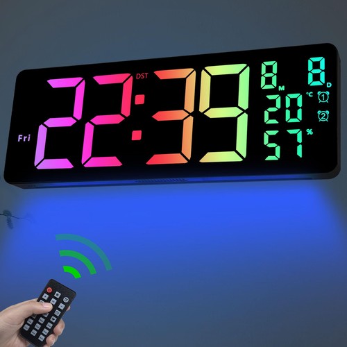 17.3" Large Digital Wall Clock, LED Digital Clock Large Display with Remote C...