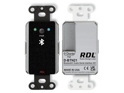 RDL DB-BTN21 Wall-Mounted Bluetooth Audio Interface for Dante or AES67 Black