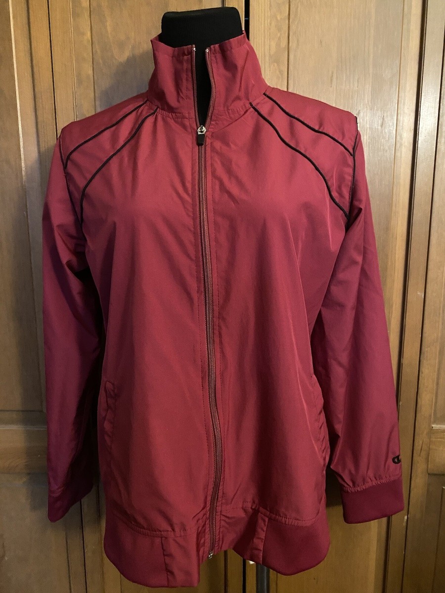 Champion Maroon Full Zip Windbreaker Jacket Size Large Workout Basic Chic