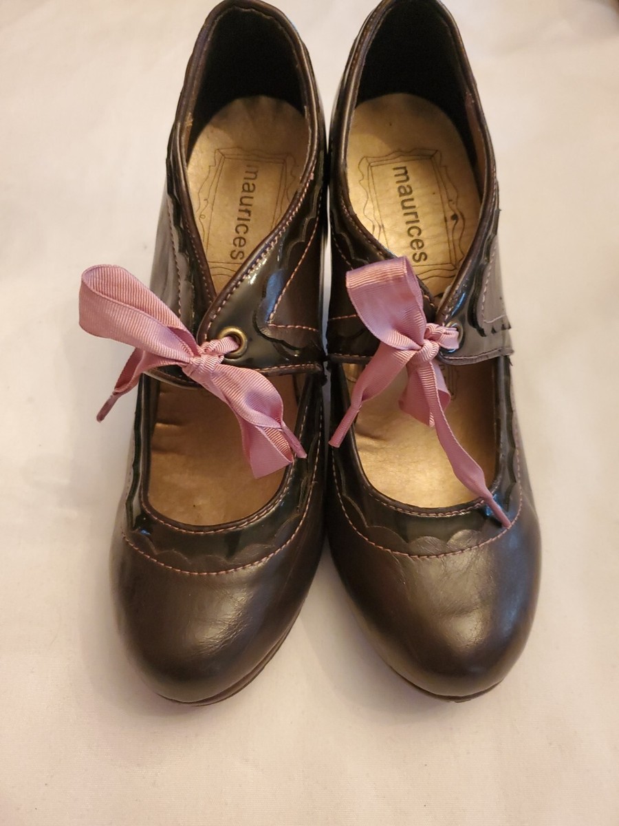 Maurices Brown Oxford Pink Bow Tied Block Heel Sz