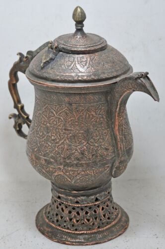 Cobre Antiguo Talla Grande Cachemira Tetera Original Old Very Fino Grabado