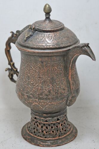 Antique Copper Large Size Kashmiri Tea Pot Kettle Original Old Very Fine Engrave - Picture 1 of 9