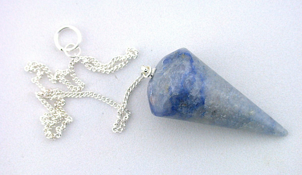 Blue Quartz Crystal Pendulum Silver Colored Chain Reiki