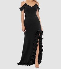 Xscape Women's Black Cold Shoulder Ruffle Hem Dress Size 8