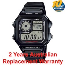 CASIO DIGITAL WATCH AE-1200 10Y BATTERY WORLD MAP AE-1200WH-1A BLACK 2Y WARRANTY