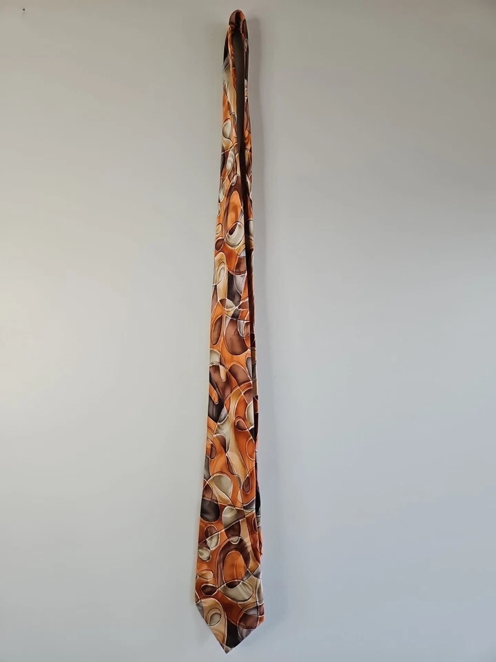 Corbata Jerry Garcia marrón/naranja patrón de círculo, cincuenta y cuatro, 100 % seda Foto 2 de 4