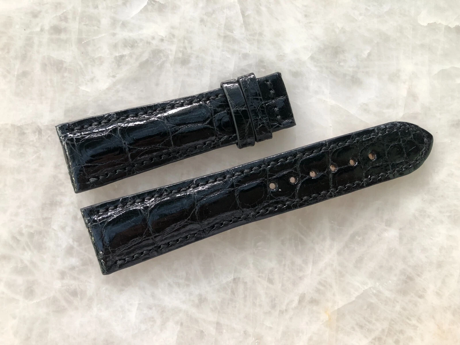 22mm/18mm Black Alligator Crocodile Embossed Leather Watch Strap Band