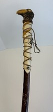 VTG HANDCARVED HANDMADE FOLK ART BALD EAGLE 44" WALKING HIKING CANE STICK G. JOE