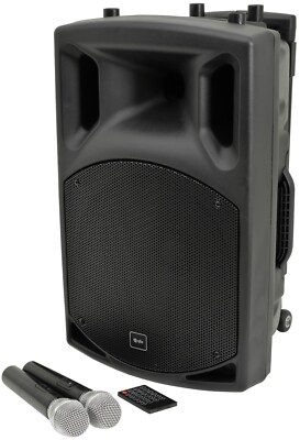 QTX QX12PA-PLUS 12 Zoll Tragbarer PA-Lautsprecher mit UHF USB/SD/FM/BT, 2 x UHF-Mikrofon