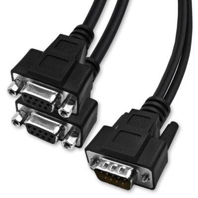 DB9 Y Splitter 1.5 Feet 1 Male to 2 Female 9 Pin Straight Through RS232 Seria...