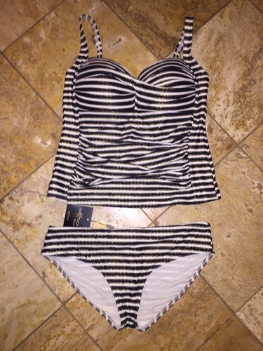 Nwt Nip Tuck Bond-Auge Schwarz Gestreift Tummy Control Tankini 2p Set Damen - Picture 6 of 9