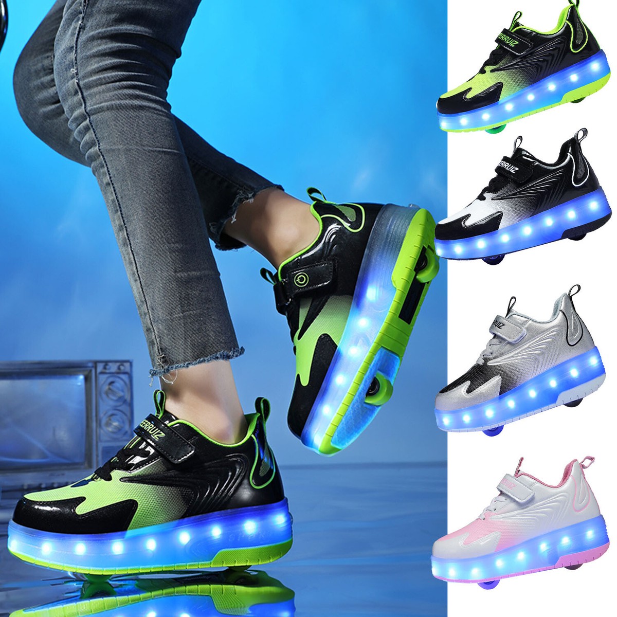 Kids Cool LED Shoes Roller Skate Shoes Fashion Light Wheels Sneakers Girls  Boy