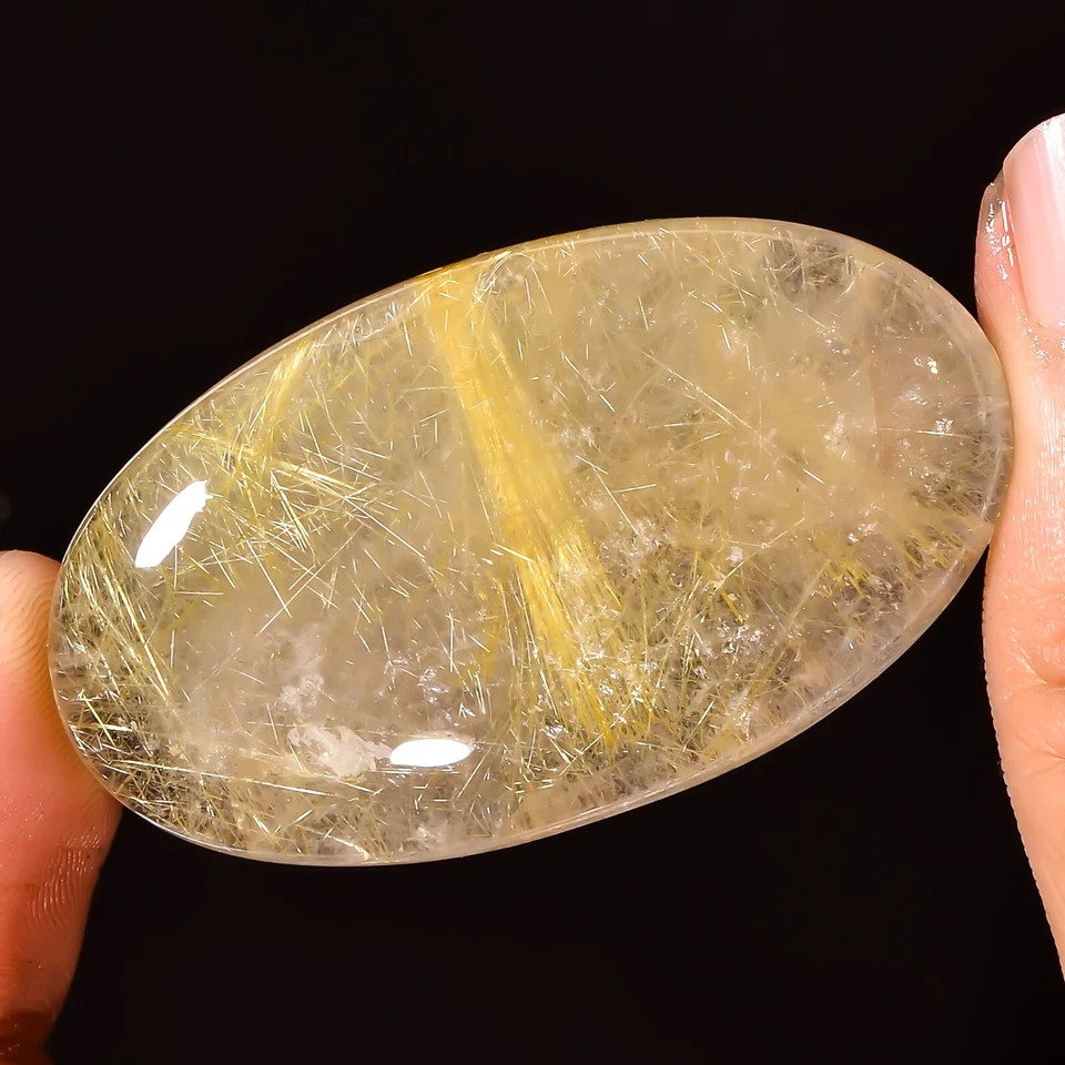 26x46x9mm 103.15CT Natural Needle in Golden Rutile Quartz Oval Cabochon Gemstone - Image 2 of 4