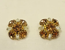 Lot of 2 Bejeweled Shank Buttons Amber White Prong Set Faceted Gemstones