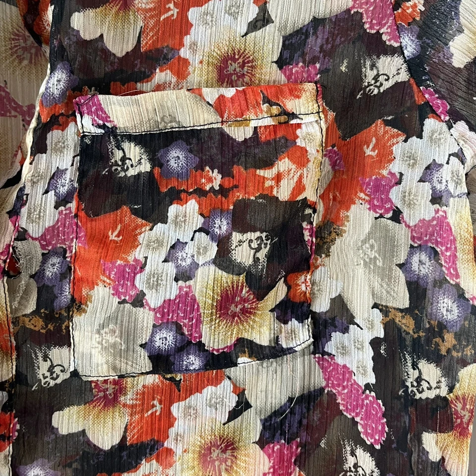 Element Womens Blouse Floral Flower sheer Shirt Top skate Sz Small  Cream Orange - Image 4 of 4