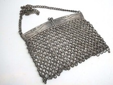 Art Nouveau Mesh Chain Mail Four Hinged Ornate Silver Plated Purse Handbag
