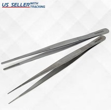 8" Long Medium Tip Straight Utility Tweezers Stainless Electronics Jewelry Tool