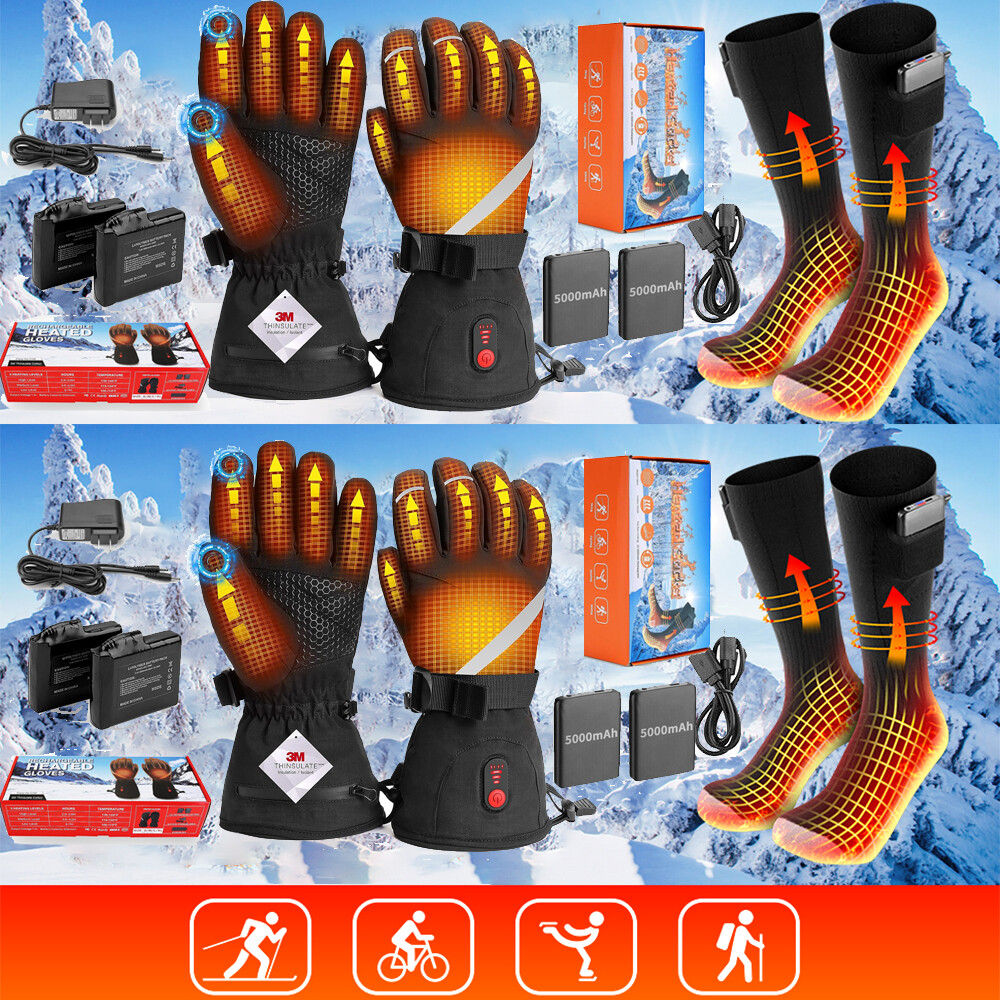 Rechargeable Battery Heated Gloves with Heated Socks Electric USB