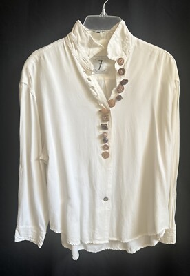 Todd  Oldham Times 7 Ivory Shirt 13  Wood Buttons Long Sleeve  Rayon 46 x 26 USA