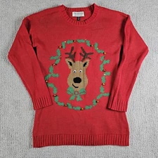 Tiara International Christmas Collection Sweater Reindeer Bells Womens M Red