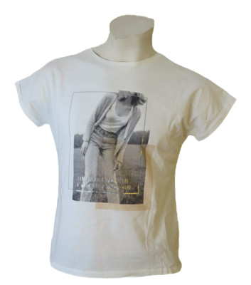 Orsay Damen T-Shirt Gr. M Weiß Bedruckt Basic Motiv Kurzarm Freizeitshirt