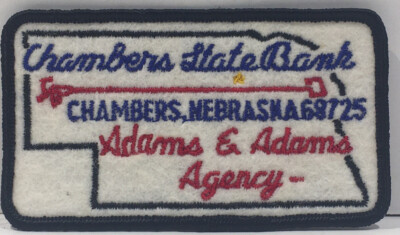 Vintage Chambers State Bank Nebraska Adam s & Adams Agency Patch Holt County