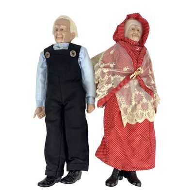 PAIR RARE SYNDEE'S CRAFT DOLL GRANDMA GRANDPA OLD MAN LADY RETIRED COUPLE 22''