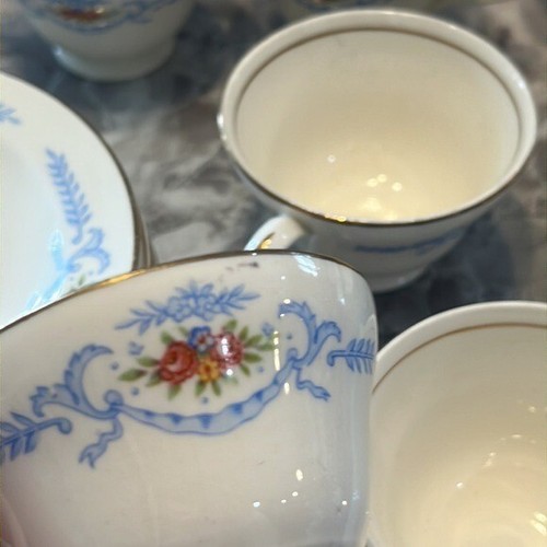 Edwin m Knowles semi vitreous floral teacup and sauce set of 7 vtg - Picture 5 of 12
