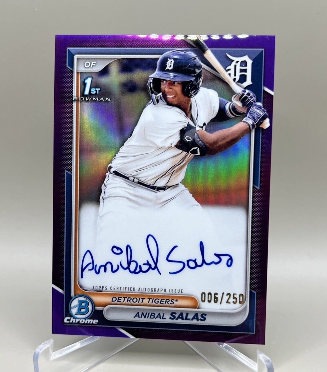 2024 Bowman Chrome Anibal Salas Purple Refractor Auto /250 Tigers 1st Bowman